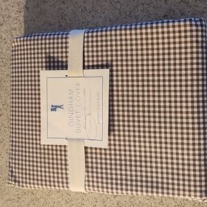 Pottery Barn Kid Brown Gingham Full/Queen Duvet Cover NWT